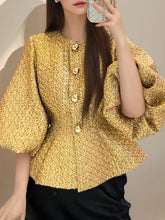 Women's Gold Metallic Tweed Peplum Jacket